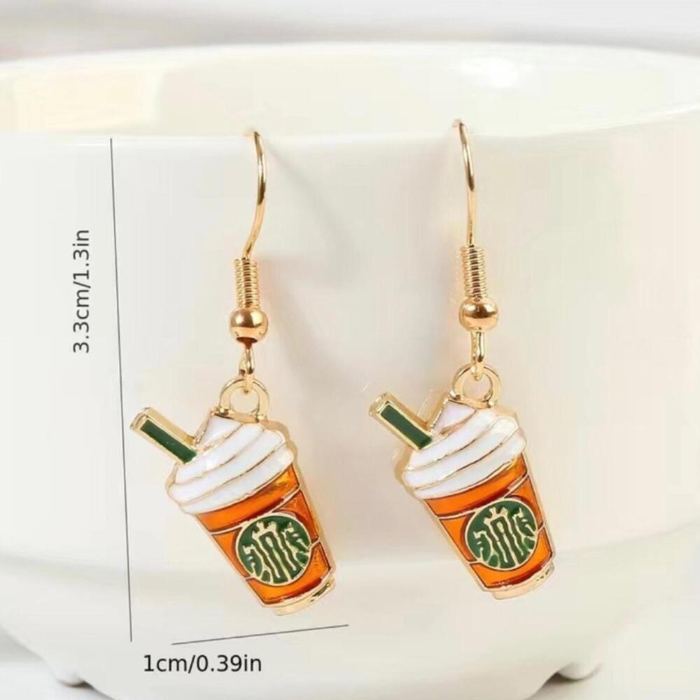 Cute Coffee Drink Dangle Earrings Fish Hook - Picture 3 of 3